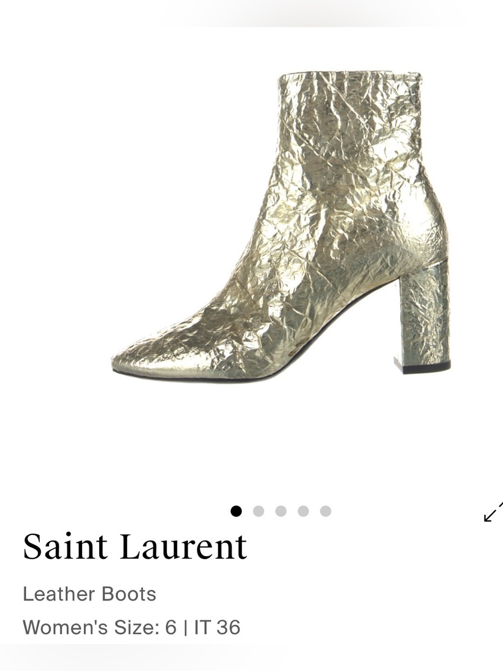 Saint Laurent YSL Metallic Gold Crinkle Ankle Boots